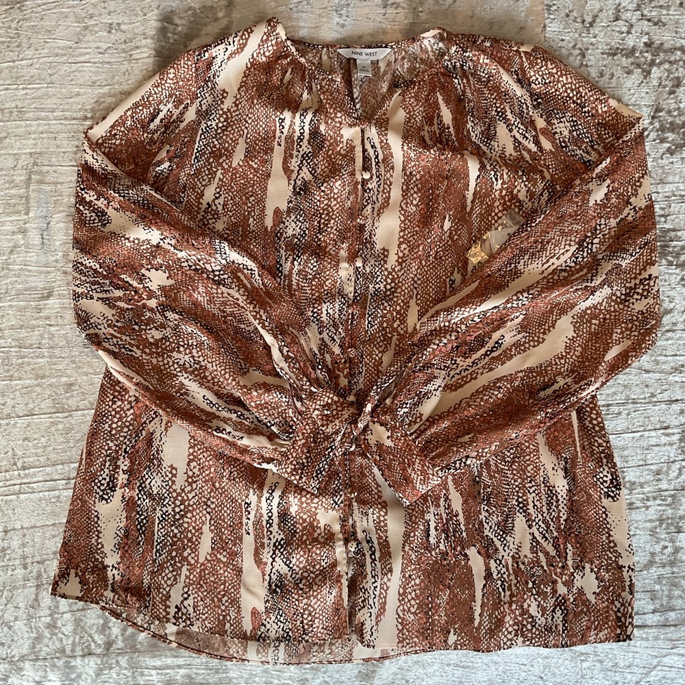 Nine West M Snake Print Brown Blouse